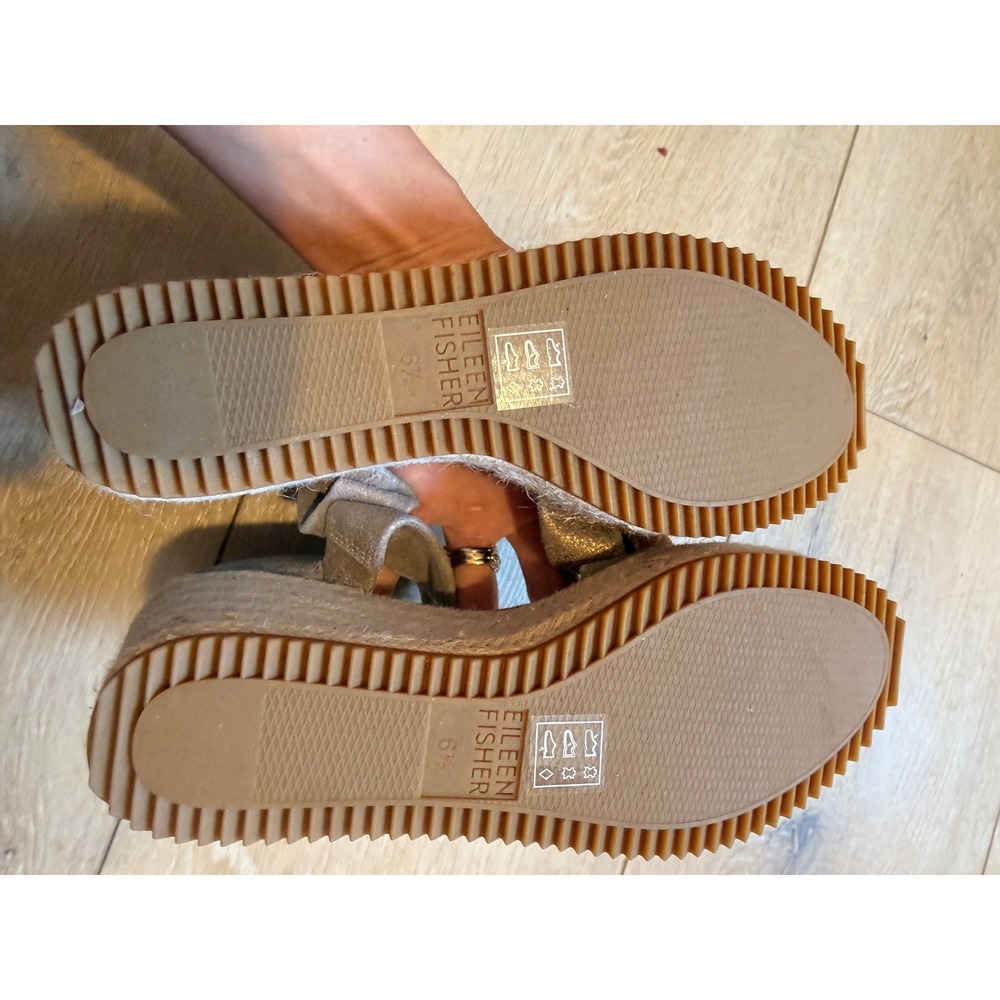 Eileen Fisher Willow Metallic Platinum Leather Espadrille Wedge Sandals size 6.5 - Picture 11 of 11